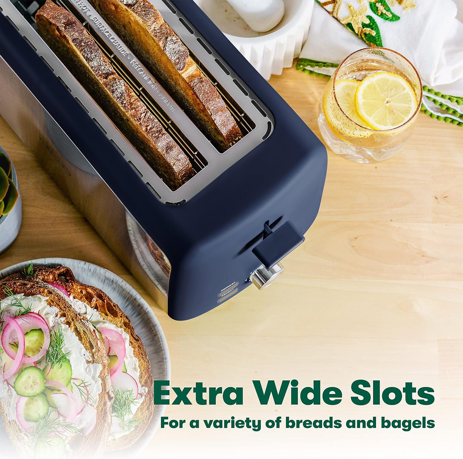BELLA 4 Slice Toaster, Long Slot & Removable Crumb Tray, 7 Shading Options with Auto Shut Off, Cancel & Reheat Button, Toast Bread & Bagel, Stainless Steel & Blue - Image 3