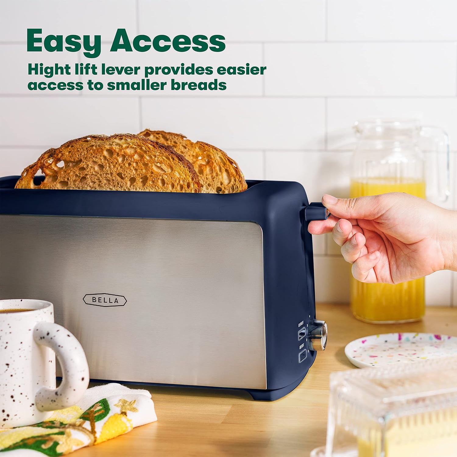 BELLA 4 Slice Toaster, Long Slot & Removable Crumb Tray, 7 Shading Options with Auto Shut Off, Cancel & Reheat Button, Toast Bread & Bagel, Stainless Steel & Blue - Image 5