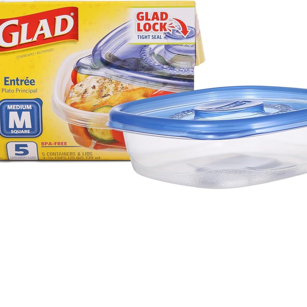 Glad Food Storage Containers for Everyday Use, Medium Square - Standard Meal Container Holds up to Twenty-Five Ounces, Blue, 25 oz - 5 Count