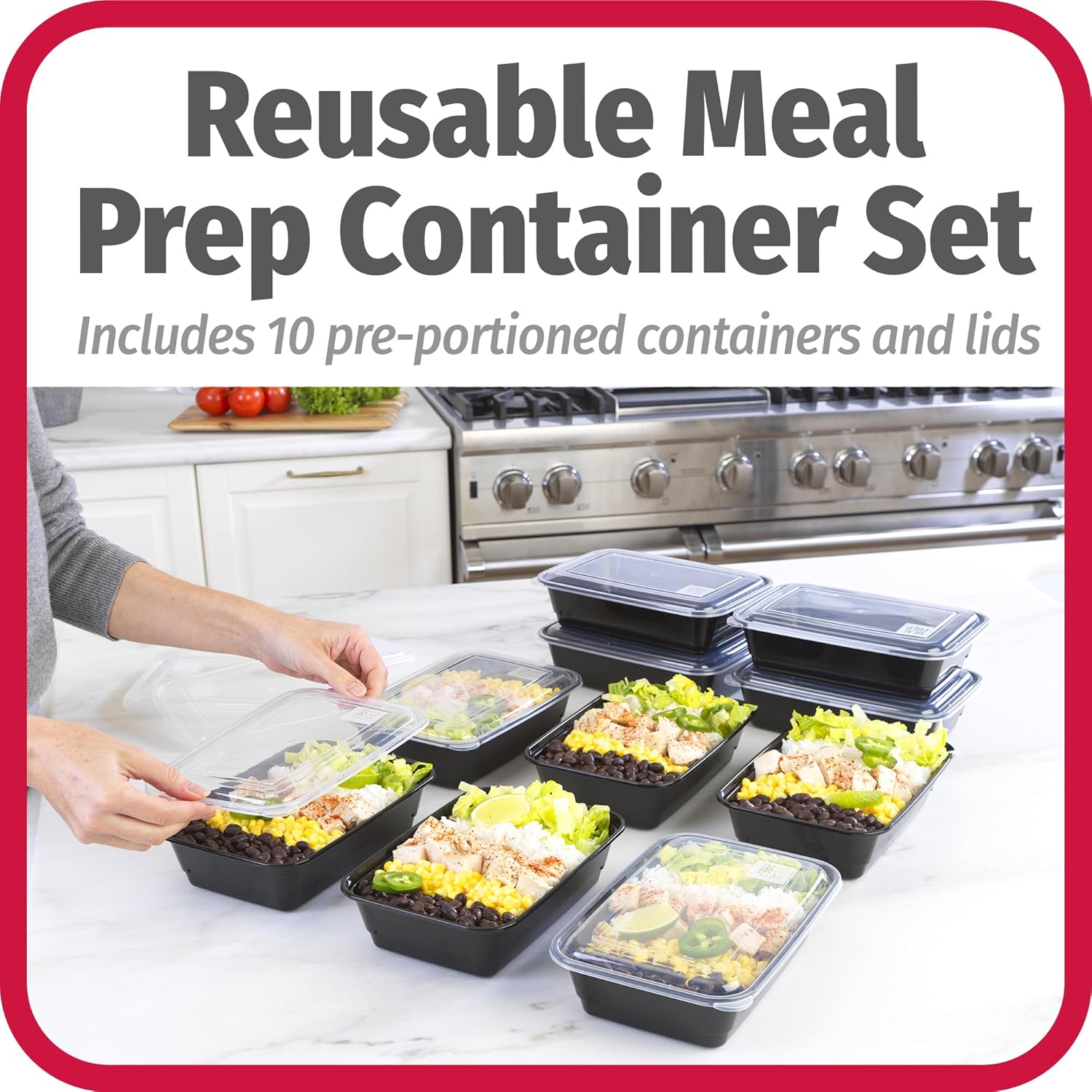 GoodCook Meal Prep Containers, Single Compartment 10-Pack, BPA-Free Reusable Food Storage, Black, Microwave & Freezer Safe, Stackable Meal Prep Containers for Lunches and Snacks - Image 7