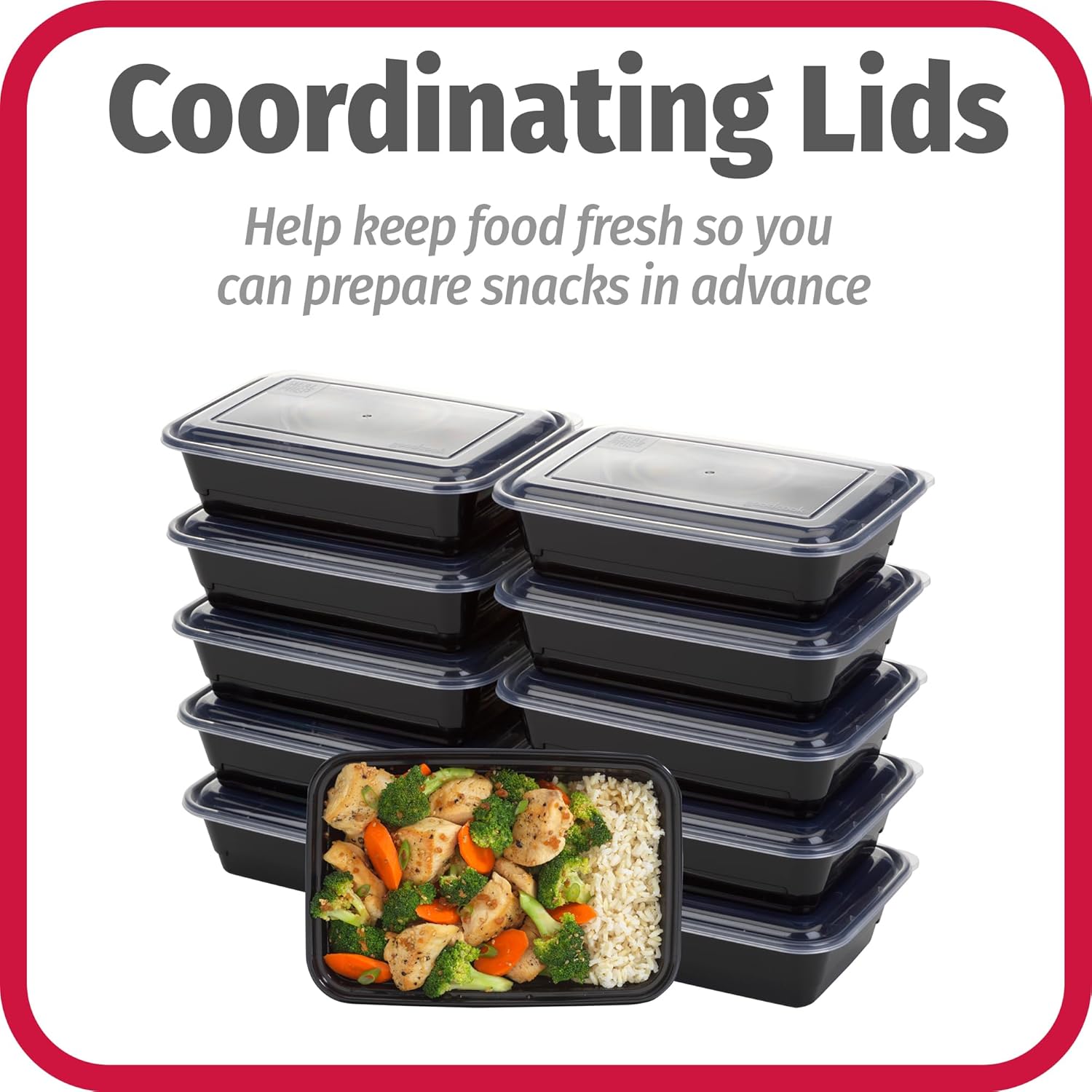 GoodCook Meal Prep Containers, Single Compartment 10-Pack, BPA-Free Reusable Food Storage, Black, Microwave & Freezer Safe, Stackable Meal Prep Containers for Lunches and Snacks - Image 10
