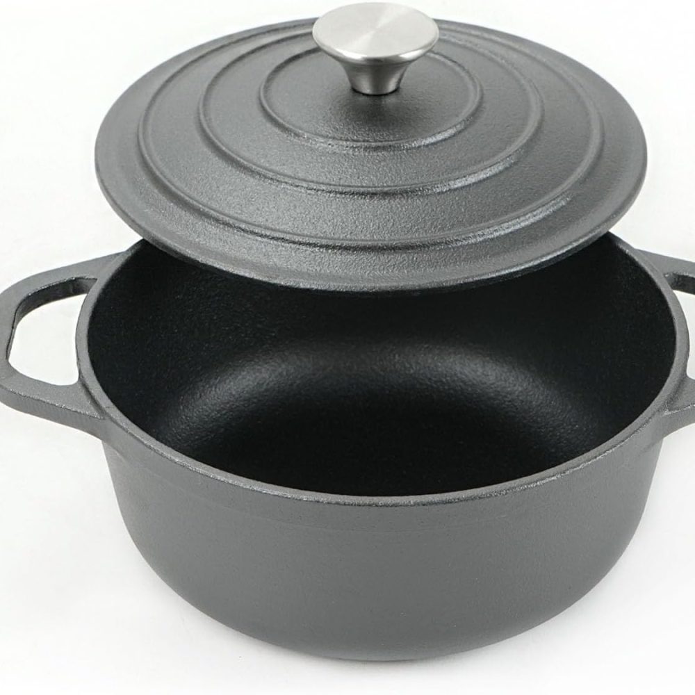 HAWOK Cast Iron Pre-seasoned Mini Dutch oven Dia. 18 cm/7 inch 1.5 Quart with Silicone Bread Sling Black - Image 3