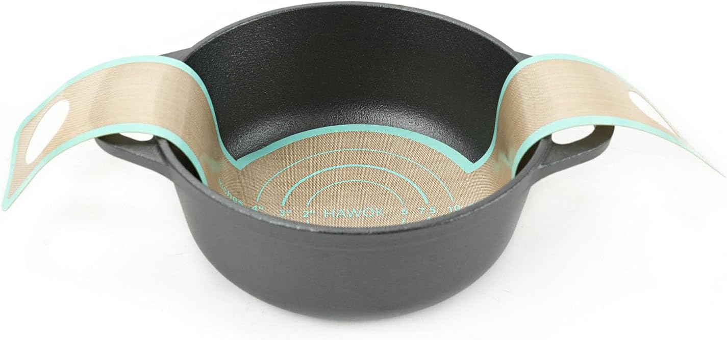 HAWOK Cast Iron Pre-seasoned Mini Dutch oven Dia. 18 cm/7 inch 1.5 Quart with Silicone Bread Sling Black - Image 5