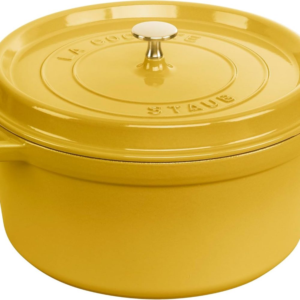 Staub Cast Iron Round Cocotte, Dutch Oven, 7-quart, serves 7-8, Made in France, Citron
