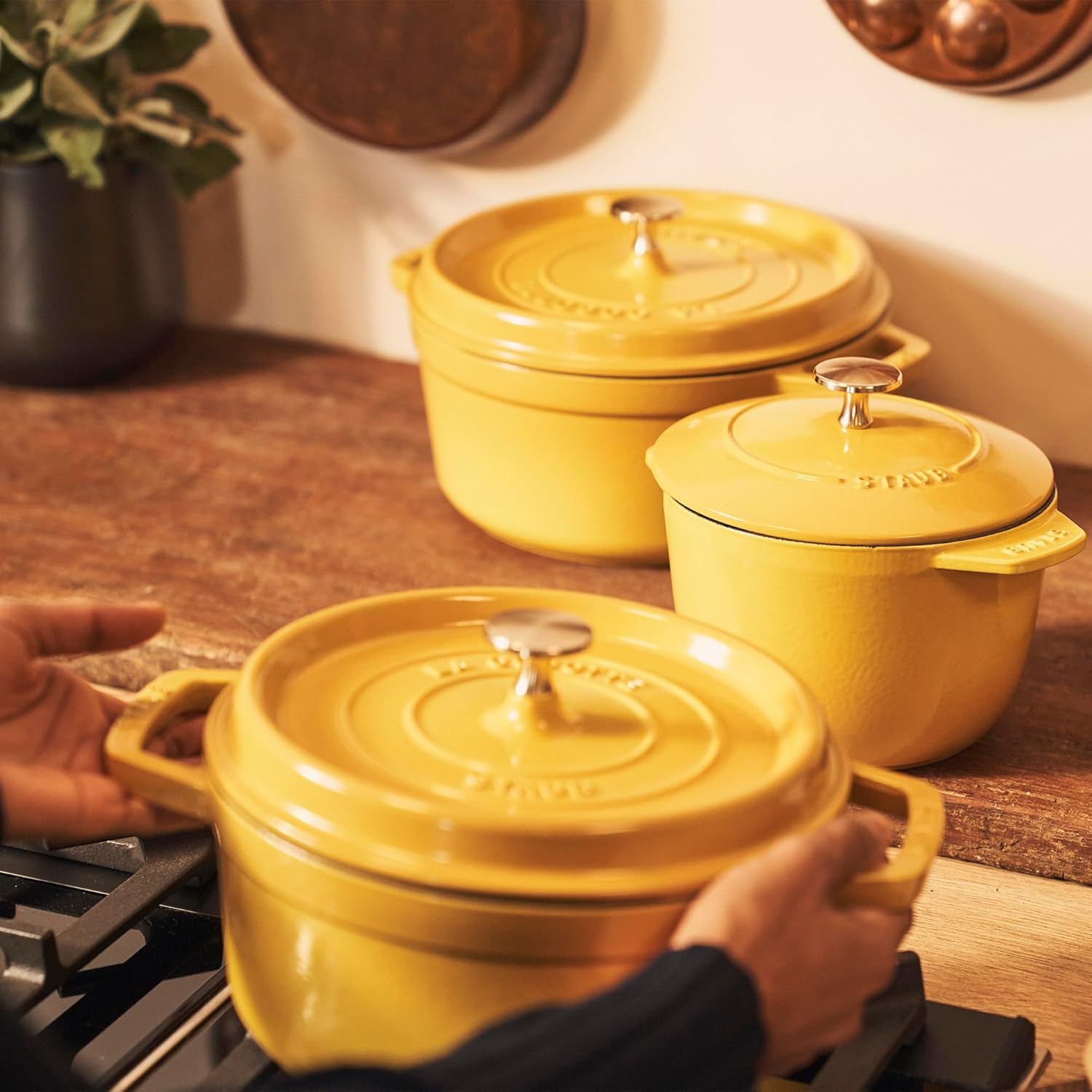 Staub Cast Iron Round Cocotte, Dutch Oven, 7-quart, serves 7-8, Made in France, Citron - Image 6