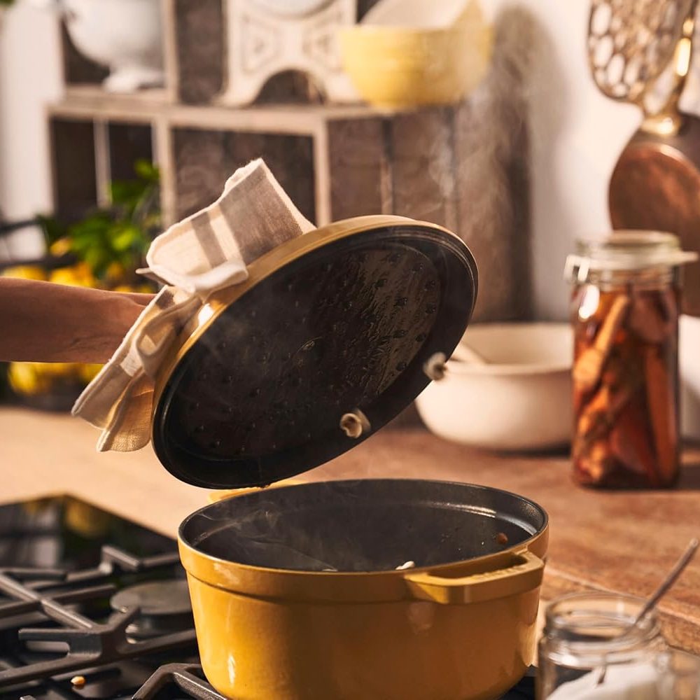 Staub Cast Iron Round Cocotte, Dutch Oven, 7-quart, serves 7-8, Made in France, Citron - Image 9